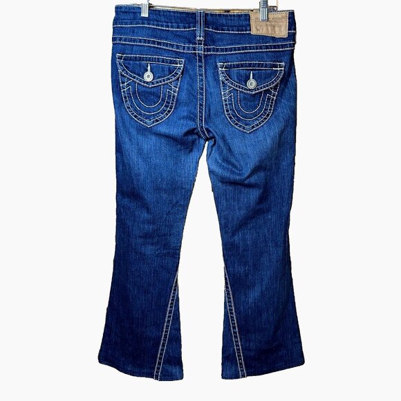 True Religion Joey Big T Flare Jeans Y2K Boho Midrise USA Denim Women’s 31 - Picture 2 of 10